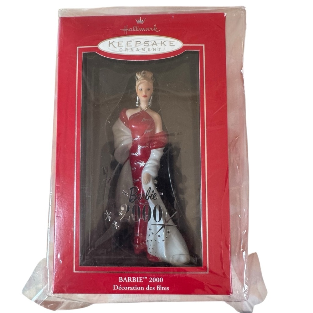 NWT 2000 Barbie Celebration Hallmark Porcelain Keepsake Ornament Red Gown
